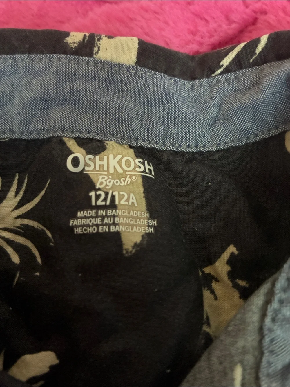 OshKosh B'gosh Black and Cream Palm-Print Short Sleeve Shirt